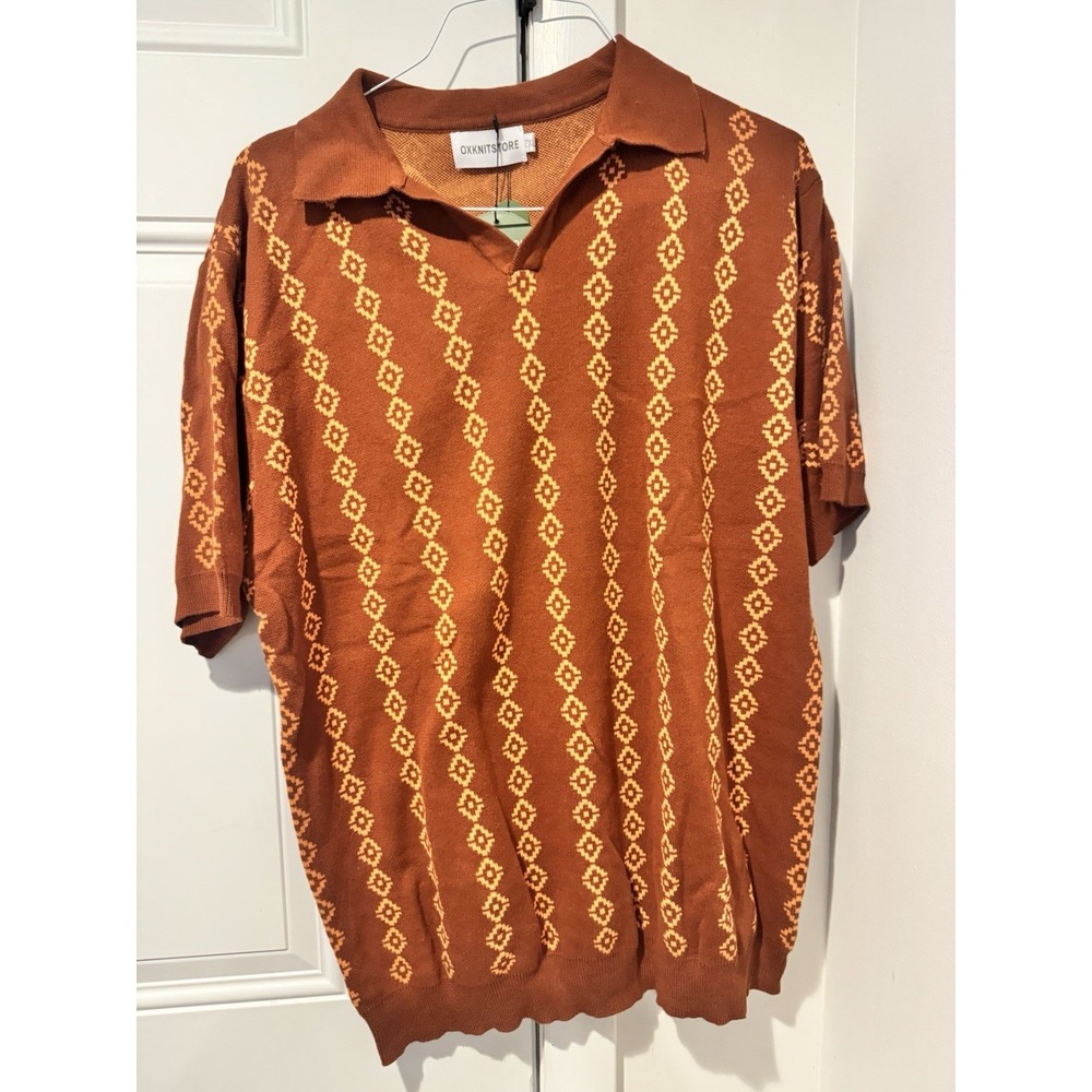Men's OXknit Rust Colored Geometric Knit Polo 2XL NWT Retro